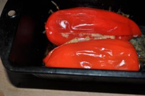 Baking the peppers in a narrow pan